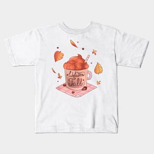 Hot autumn drink with colourful leafs Kids T-Shirt